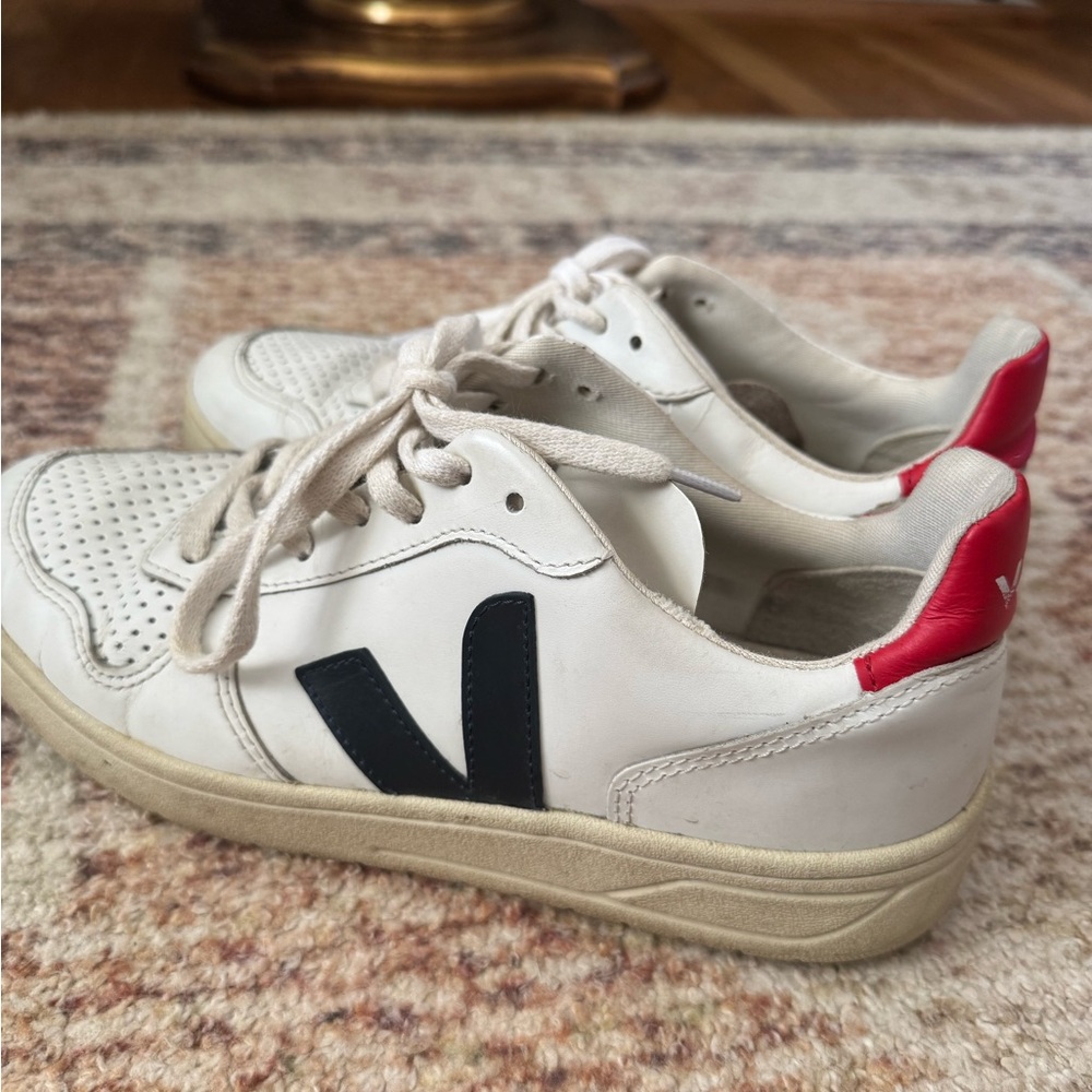 Veja White Sneakers with Red and Black Accents